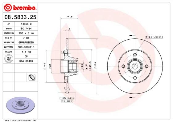 Brembo 08.5833.25 - Discofreno www.autoricambit.com