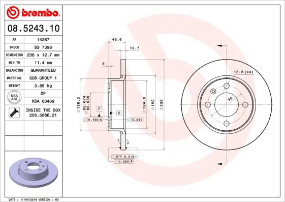 Brembo 08.5243.10 - Discofreno www.autoricambit.com