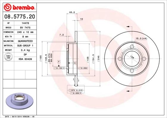 Brembo 08.5775.20 - Discofreno www.autoricambit.com