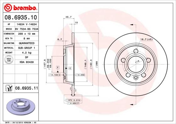 Brembo 08.6935.10 - Discofreno www.autoricambit.com