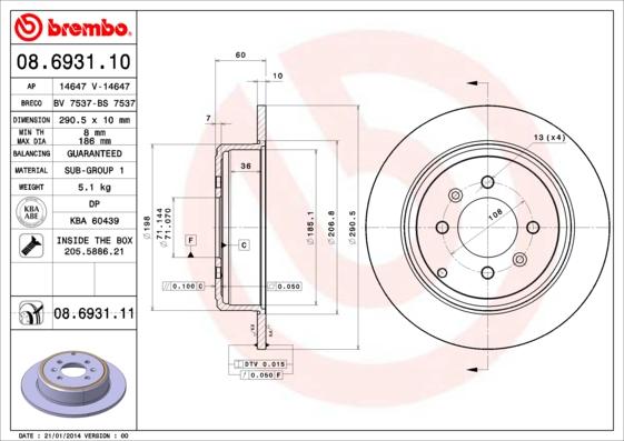 Brembo 08.6931.10 - Discofreno www.autoricambit.com