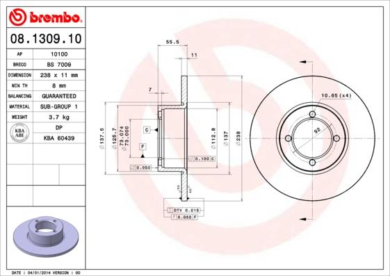 Brembo 08.1309.10 - Discofreno www.autoricambit.com