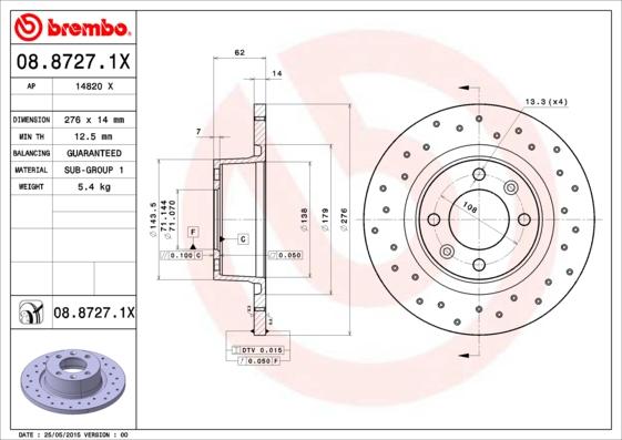 Brembo 08.8727.1X - Discofreno www.autoricambit.com