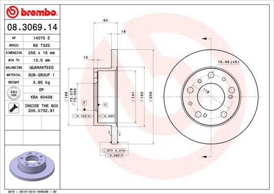 Brembo 08.3069.14 - Discofreno www.autoricambit.com