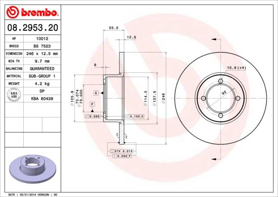 Brembo 08.2953.20 - Discofreno www.autoricambit.com