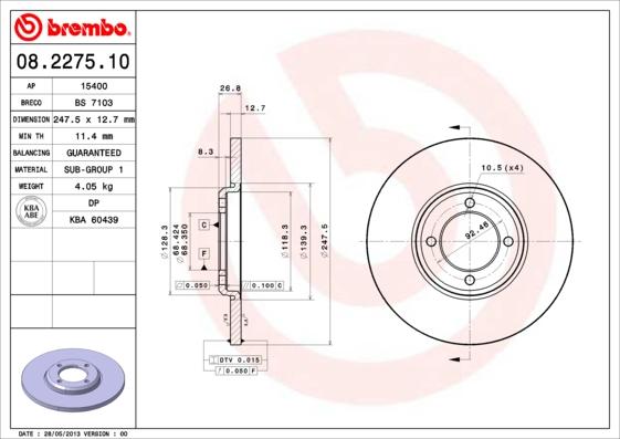 Brembo 08.2275.10 - Discofreno www.autoricambit.com