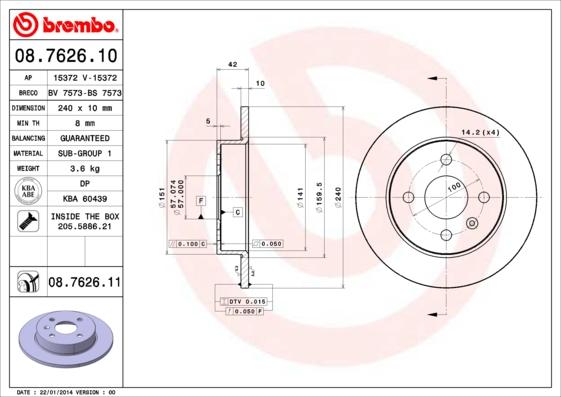 Brembo 08.7626.10 - Discofreno www.autoricambit.com