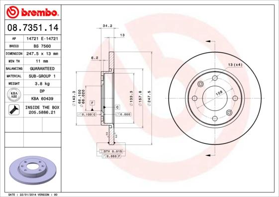 Brembo 08.7351.14 - Discofreno www.autoricambit.com