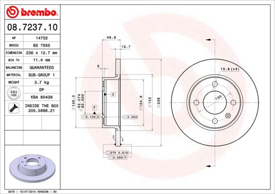 Brembo 08.7237.10 - Discofreno www.autoricambit.com