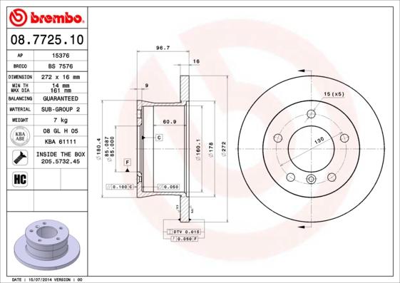 Brembo 08.7725.10 - Discofreno www.autoricambit.com