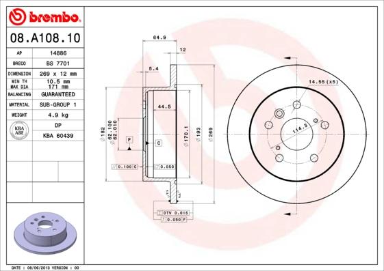 Brembo 08.A108.10 - Discofreno www.autoricambit.com