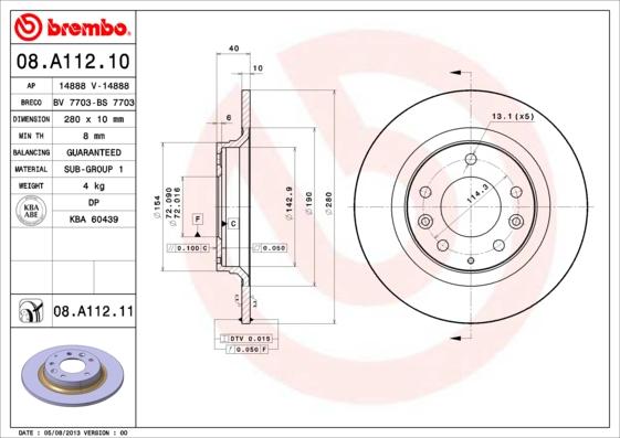 Brembo 08.A112.10 - Discofreno www.autoricambit.com