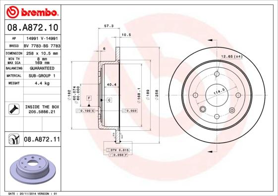 Brembo 08.A872.10 - Discofreno www.autoricambit.com