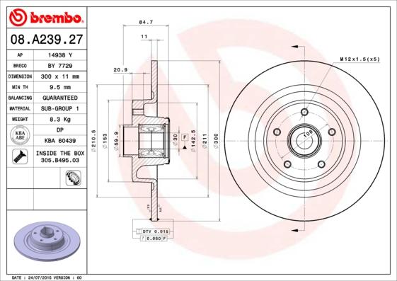 Brembo 08.A239.27 - Discofreno www.autoricambit.com