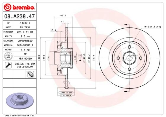 Brembo 08.A238.47 - Discofreno www.autoricambit.com