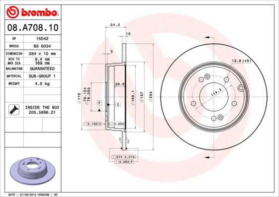 Brembo 08.A708.11 - Discofreno www.autoricambit.com