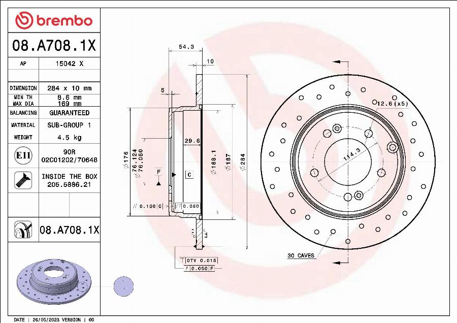 Brembo 08.A708.1X - Discofreno www.autoricambit.com