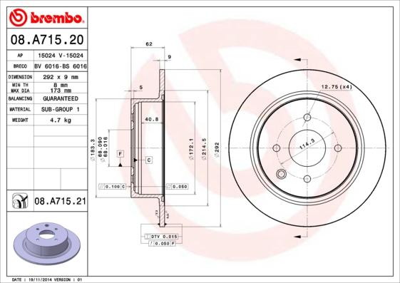 Brembo 08.A715.20 - Discofreno www.autoricambit.com