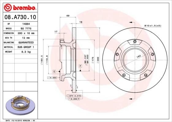 Brembo 08.A730.10 - Discofreno www.autoricambit.com