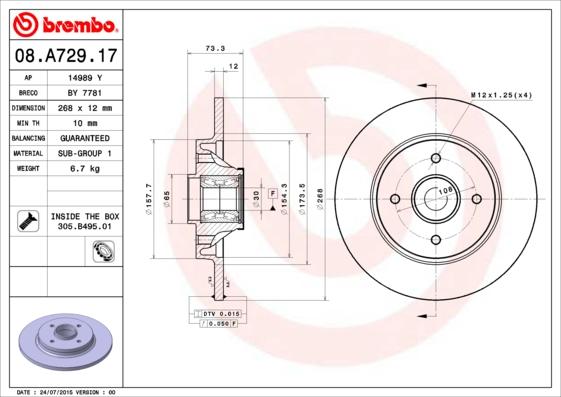 Brembo 08.A729.17 - Discofreno www.autoricambit.com