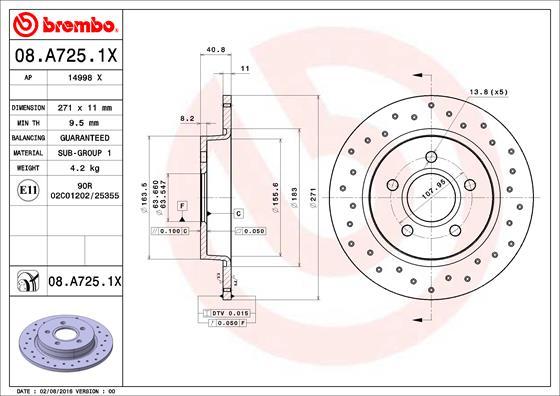 Brembo 08.A725.1X - Discofreno www.autoricambit.com