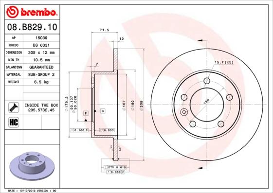 Brembo 08.B829.10 - Discofreno www.autoricambit.com