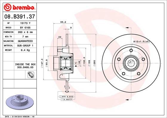 Brembo 08.B391.37 - Discofreno www.autoricambit.com