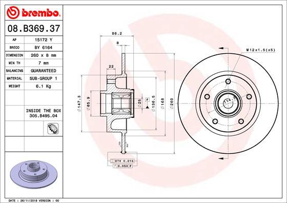 Brembo 08.B369.37 - Discofreno www.autoricambit.com