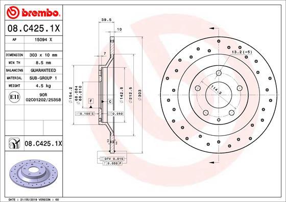 Brembo 08.C425.1X - Discofreno www.autoricambit.com