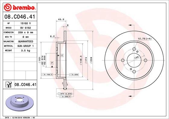 Brembo 08.C046.41 - Discofreno www.autoricambit.com