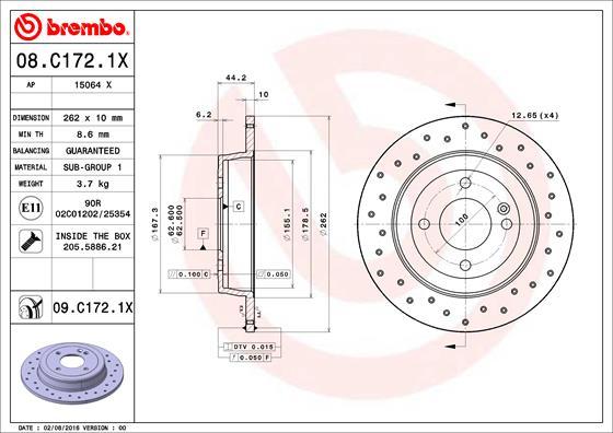 Brembo 08.C172.1X - Discofreno www.autoricambit.com