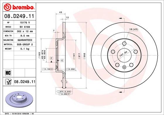 Brembo 08.D249.11 - Discofreno www.autoricambit.com