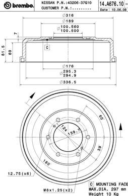 Brembo 14.A676.10 - Tamburo freno www.autoricambit.com