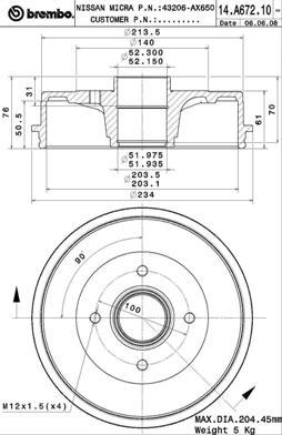 Brembo 14.A672.10 - Tamburo freno www.autoricambit.com