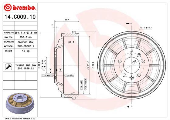 Brembo 14.C009.10 - Tamburo freno www.autoricambit.com