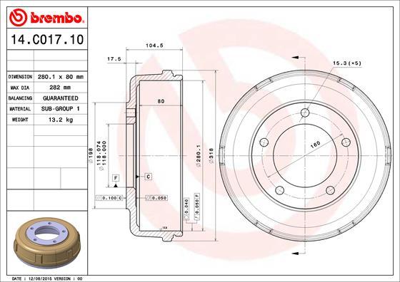 Brembo 14.C017.10 - Tamburo freno www.autoricambit.com