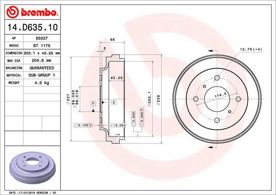 Brembo 14.D635.10 - Tamburo freno www.autoricambit.com