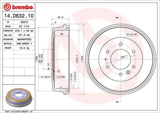 Brembo 14.D632.10 - Tamburo freno www.autoricambit.com