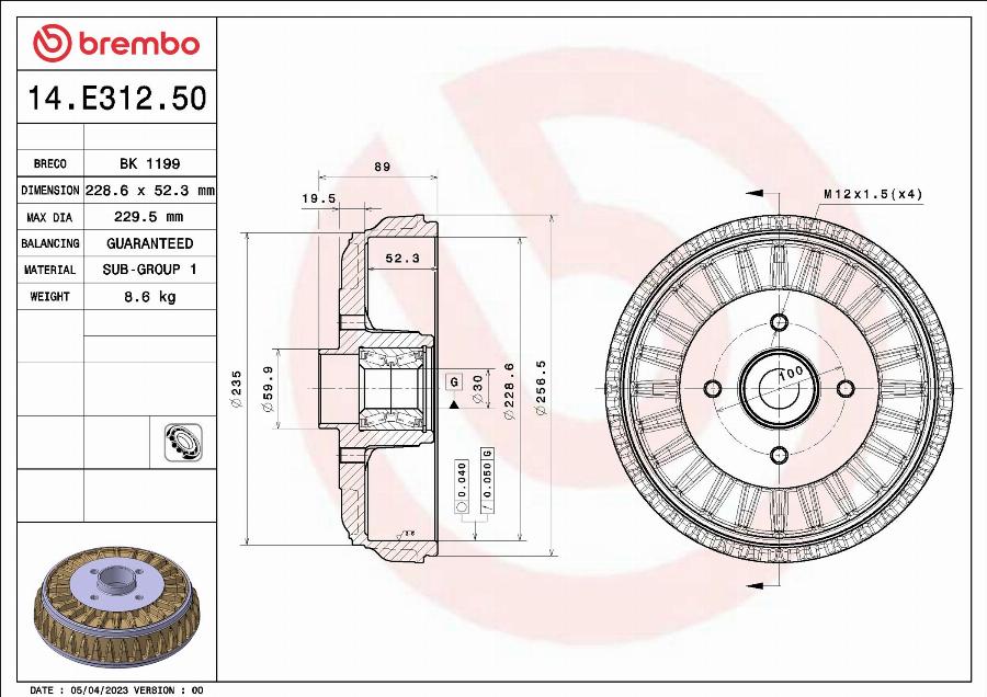 Brembo 14.E312.50 - Tamburo freno www.autoricambit.com