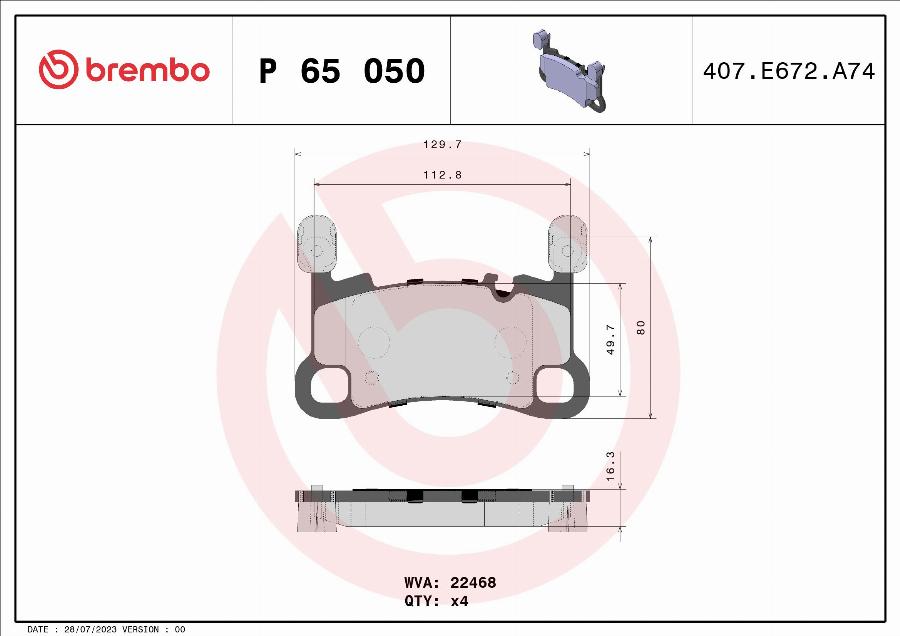 Brembo P 65 050 - Kit pastiglie freno, Freno a disco www.autoricambit.com