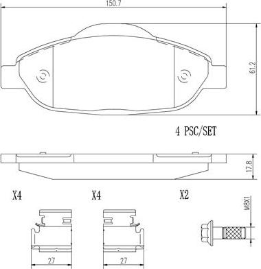 Brembo P61101N - Kit pastiglie freno, Freno a disco www.autoricambit.com