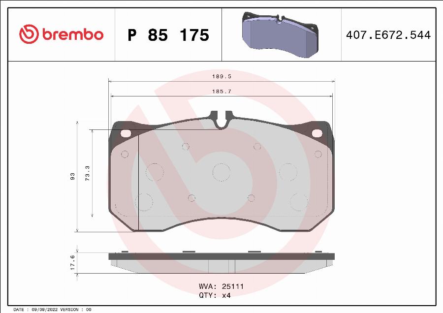 Brembo P 85 175 - Kit pastiglie freno, Freno a disco www.autoricambit.com