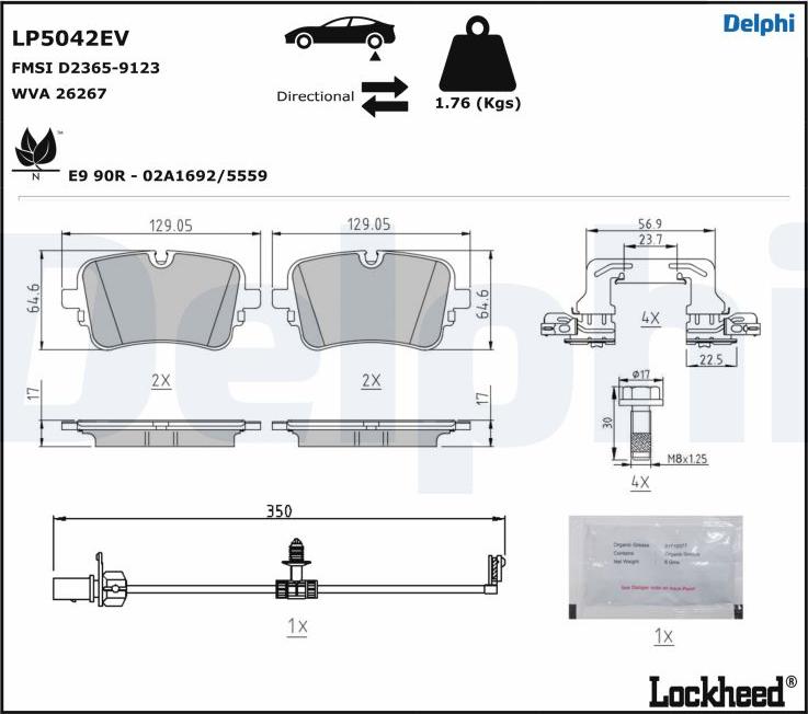 Delphi LP5042EV - Kit pastiglie freno, Freno a disco www.autoricambit.com