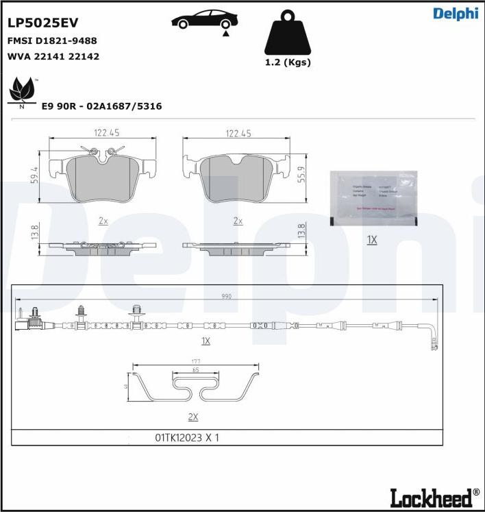 Delphi LP5025EV - Kit pastiglie freno, Freno a disco www.autoricambit.com