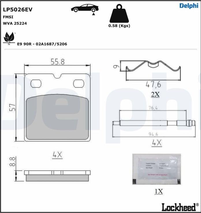 Delphi LP5026EV - Kit pastiglie freno, Freno di stazionamento a disco www.autoricambit.com