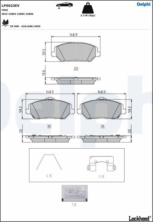 Delphi LP5023EV - Kit pastiglie freno, Freno a disco www.autoricambit.com