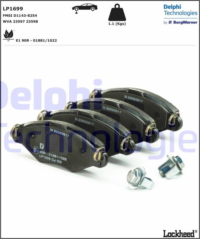 Delphi LP1699-18B1 - Kit pastiglie freno, Freno a disco www.autoricambit.com