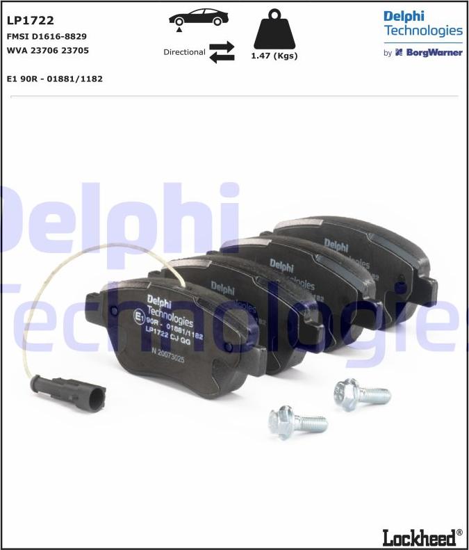 Delphi LP1722 - Kit pastiglie freno, Freno a disco www.autoricambit.com