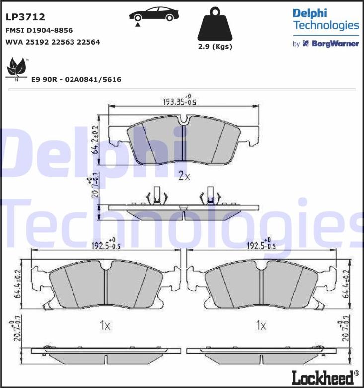 Delphi LP3712 - Kit pastiglie freno, Freno a disco www.autoricambit.com