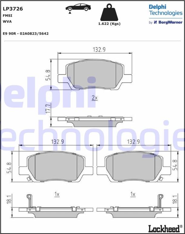 Delphi LP3726 - Kit pastiglie freno, Freno a disco www.autoricambit.com